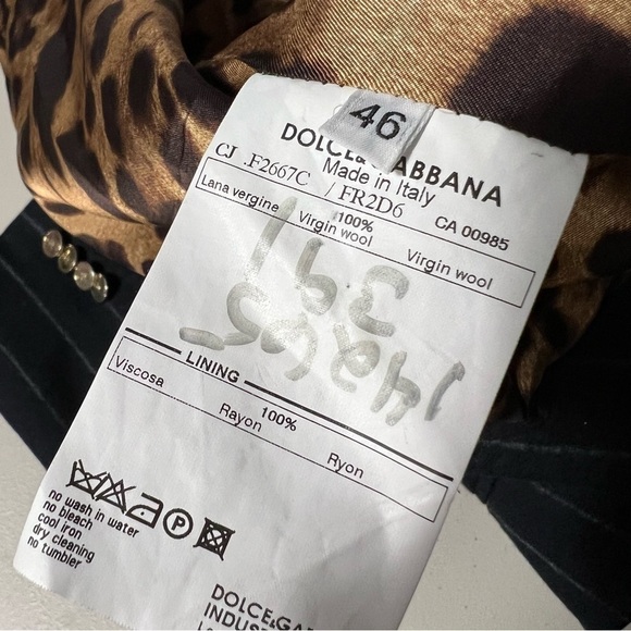 DOLCE & Gabbana Virgin Wool Pinstripe Blazer in Navy Blue w/Leopard Print Lining - Picture 12 of 15